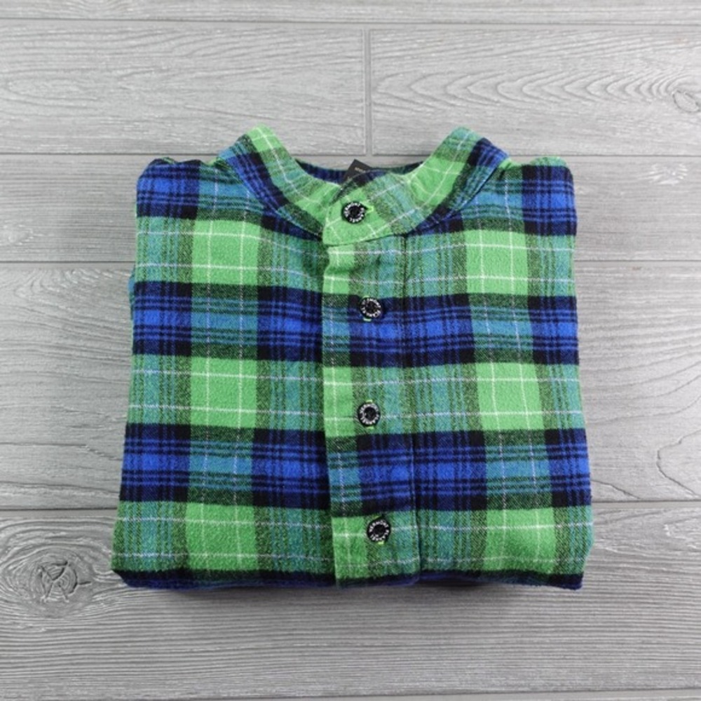 Vermont Flannel Company 1/4 Button Pullover Shirt Men's Small Green Blue‎ Plaid